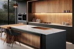 Modern kitchen island with integrated seating area