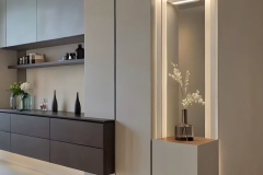 Space-saving corner cabinet with soft-close doors